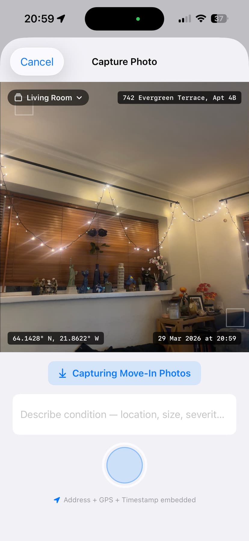 Rentproof capture screen with room documentation